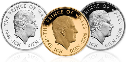 Royal Mint £5 Coins in Silver, Gold and Nickel Celebrate Prince Charles' 60th Birthday 