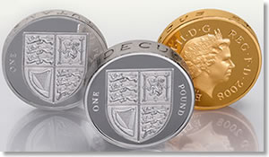 2008 UK Royal Shield of Arms £1 Gold, Silver and Piedfort Proof Coin