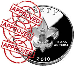 Symbolized Boy Scout coin with approved stamps