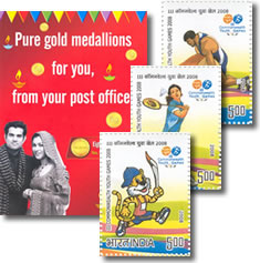 India Post Office Gold Coins Brochure and Stamps