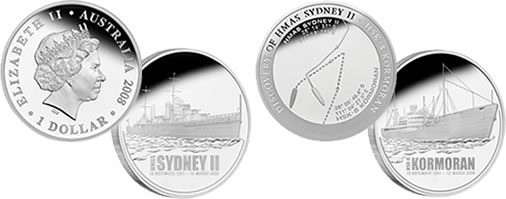 HMAS Sydney II Silver Coin and HSK Kormoran Medallion from Perth Mint of Australia