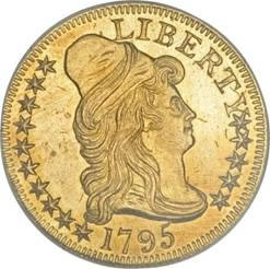 Reverse of rare 1795 $5 Small Eagle gold coin