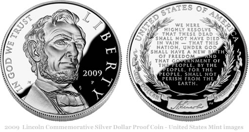 2009 Abraham Lincoln Commemorative Silver Dollar Proof Coin