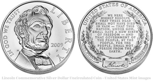 2009 Abraham Lincoln Commemorative Silver Dollar Uncirculated Coin