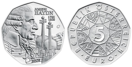 Austrian Commemorative Joseph Haydn Nine-Sided 5 Euro Coin 