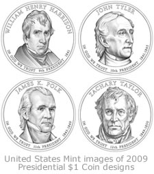 US Mint images of 2009 Presidential $1 Coin designs