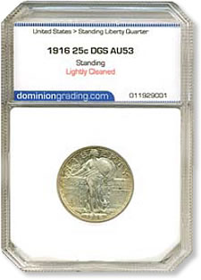 1916 Standing Liberty Quarter DGS AU53 (Lightly Cleaned) 