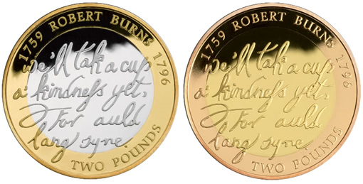Robert Burns £2 Silver and Gold Proof Coins