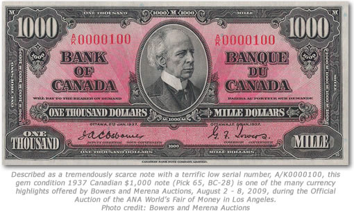 1937 Canadian $1,000 note