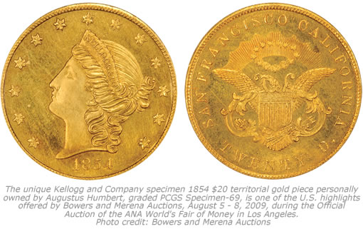 1854 Kellogg & Co. $20 Gold coin