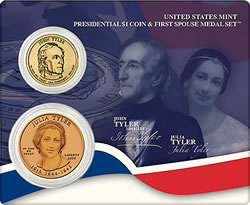 John and Julia Tyler Presidential $1 Coin & First Spouse Medal Set