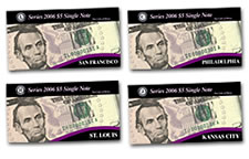 $5 Lincoln Freedom Notes: San Francisco, Philadelphia, Kansas City and St. Louis