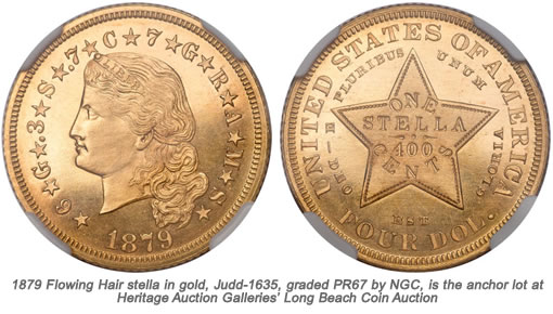 1879 Flowing Hair stella in gold