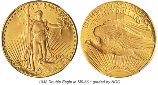 Gem BU 1932 Double Eagle Coin
