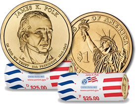 James K. Polk Presidential $1 Coin and Rolls