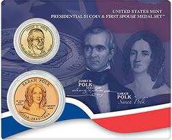 James K. Polk and Sarah Polk Presidential $1 Coin & First Spouse Medal Set
