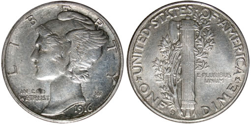 Counterfeit 1916-D dime