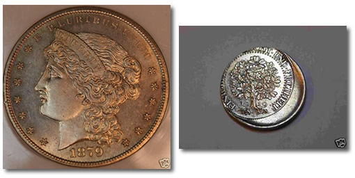 Stolen 1879 pattern dollar and off center 1929 5 Reichsmark