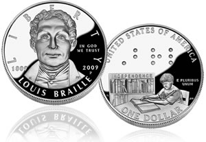 Proof Louis Braille Silver Dollar Proof Coin