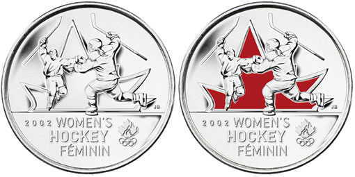 25-cent coins celebrating women's hockey gold medal in 2002