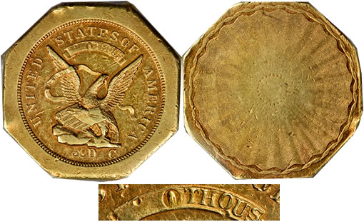 1851 Augustus Humbert Fifty-Dollar gold piece 