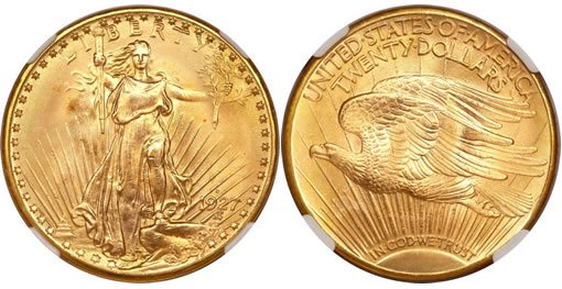 1927-D Saint-Gaudens double eagle, MS66 PCGS