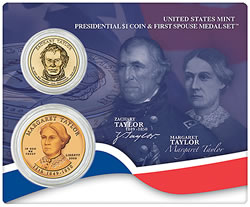 Zachary and Margaret Taylor Presidential $1 Dollar Coin & First Spouse Medal Set