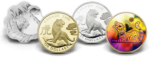 2010 Year of the Tiger Silver and Gold Coins