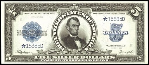 1923 $5 Silver Certificate Star Note