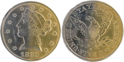 Counterfeit $5 gold coin