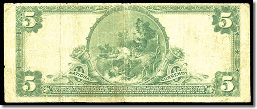 1902 $5 Santa Cruz Note Reverse