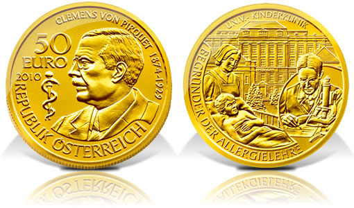 Austria 2010 50€ Clemens von Pirquet Gold Proof Coin