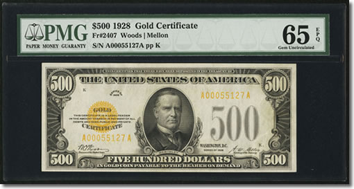 Fr. 2407 $500 1928 Gold Certificate