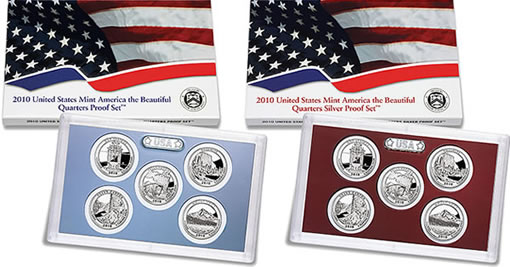U.S. Mint images of the 2010 America the Beautiful Quarters Proof and Silver Sets