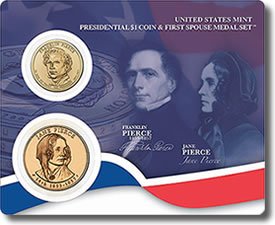 Franklin and Jane Pierce Presidential $1 Coin & First Spouse Metal Set
