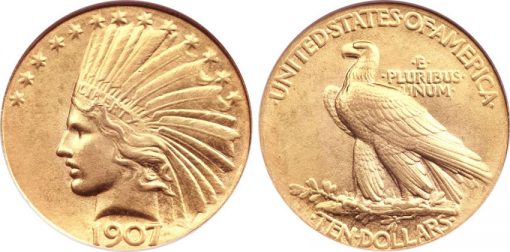 1907 $10 Wire Rim Gold Coin
