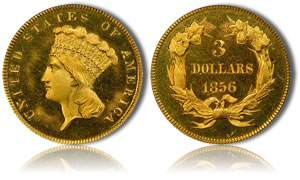 1856 $3 Gold PCGS PR65