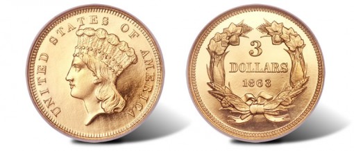 1863 Three Dollar Gold