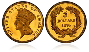 1876 $3 gold proof