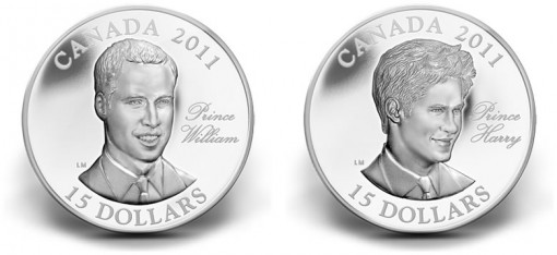 2011 $15 Prince William and Prince Harry silver coins
