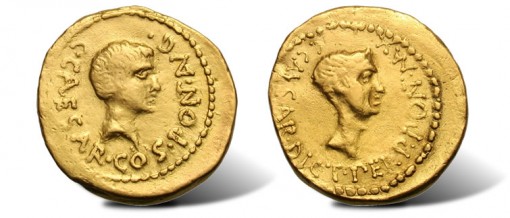 Octavian and Julius Caesar Ancient Gold Aurei Coin