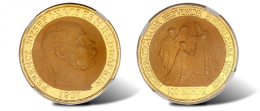 1907 Hungarian Franz Joseph II gold 100 Korona
