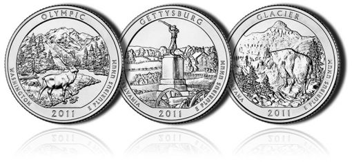 Olympic, Gettysburg and Glacier America the Beautiful Coins