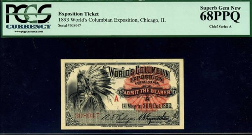 1893 Col  Expo  ticket 68PPQ