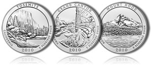 Yosemite, Grand Canyon, Mount Hood 5 Oz Silver Uncirculated Coins