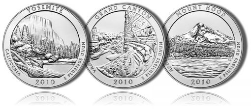 Yosemite, Grand Canyon, and Mount Hood 5 Oz Silver Uncirculated Coins