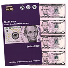 Series 2009 $5 Uncut Currency Sheets