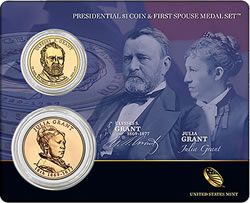 Ulysses S. Grant Presidential $1 Coin & Julia Grant First Spouse Medal Set
