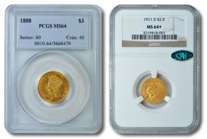 1888 $3 Gold and 1911 Indian Quarter Eagle Coin