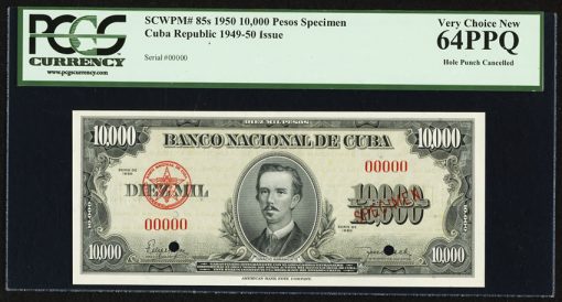 Cuba Republic 10,000 Pesos 1950 Pick 85s Specimen